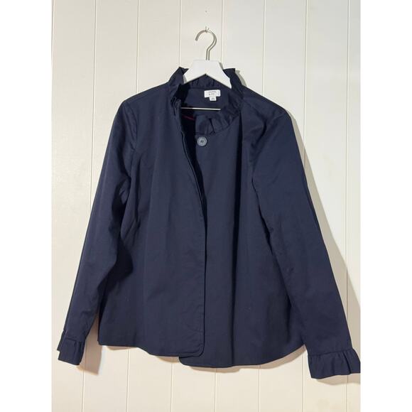 Crown & Ivy · XL · Cotton Blend · Ruffle Collar Swing Jacket · Navy Blue - Picture 5 of 8